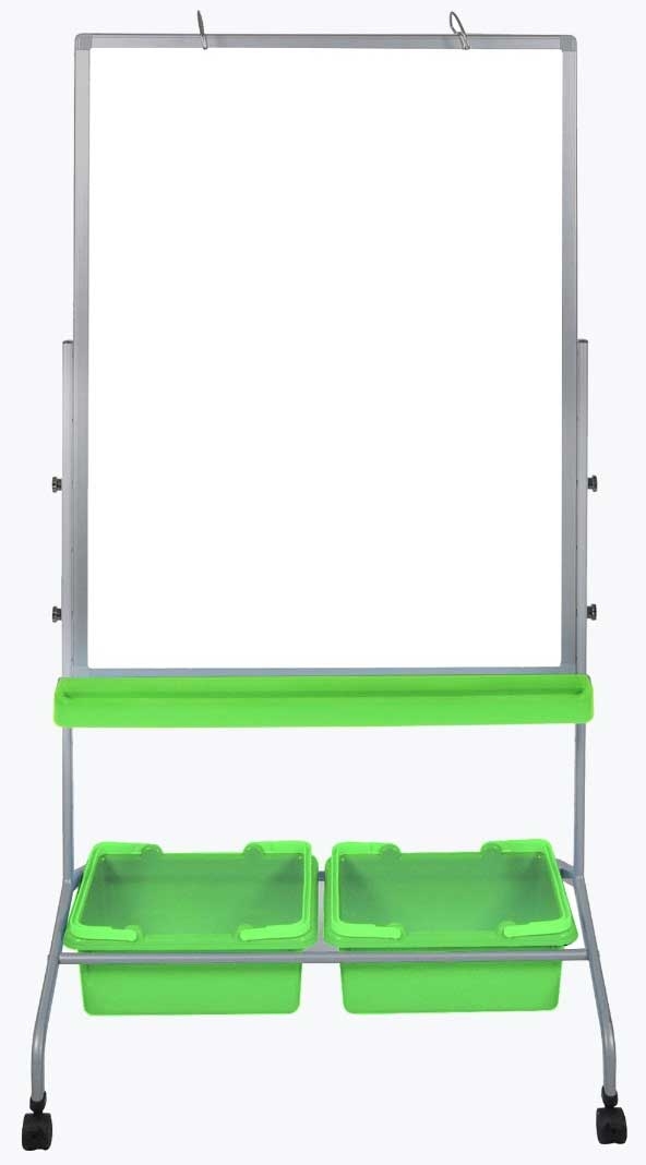 Luxor White Classroom Chart Stand with Storage Bins, 31 x 25 x 61 to 72 inch Height