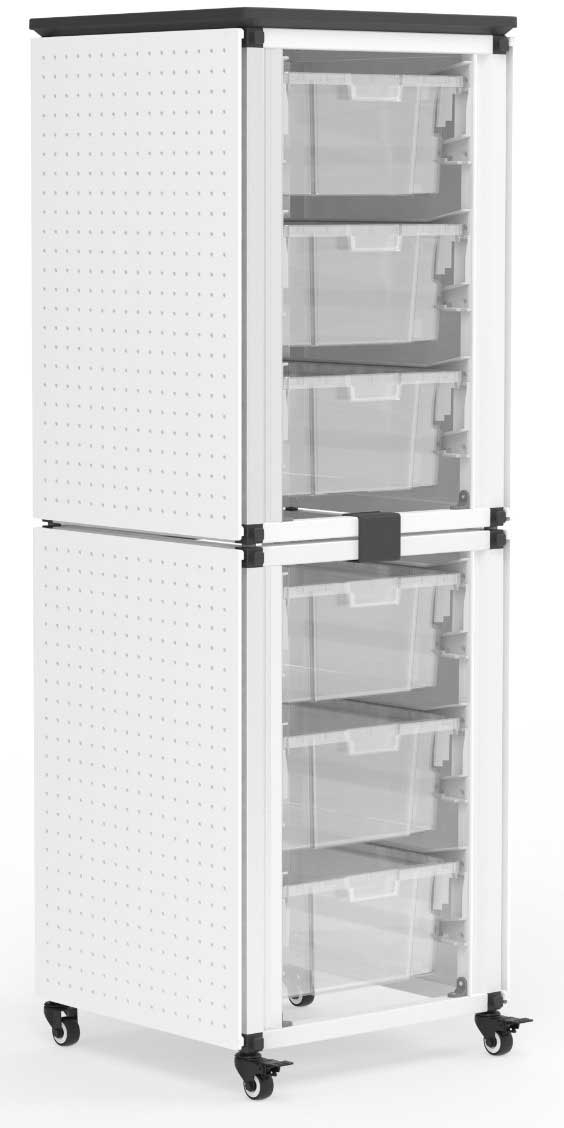 Luxor Black 2 Stacked Modules with 6 Large Bins Modular Classroom Storage Cabinet, 18.2 x 18.2 x 28.75 inch