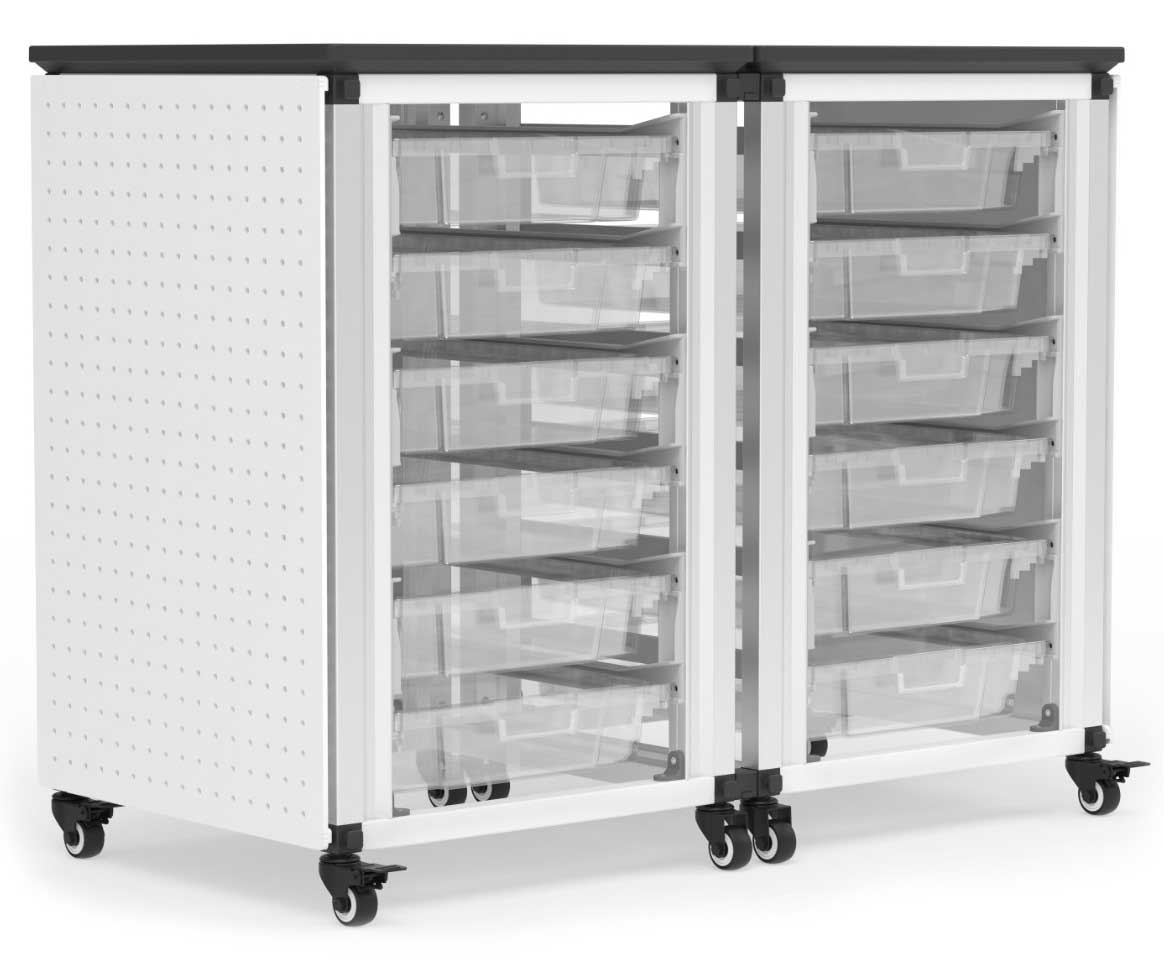 Luxor Black 2 Side by Side Modules with 12 Small Bins Modular Classroom Storage Cabinet, 18.2 x 18.2 x 28.75 inch
