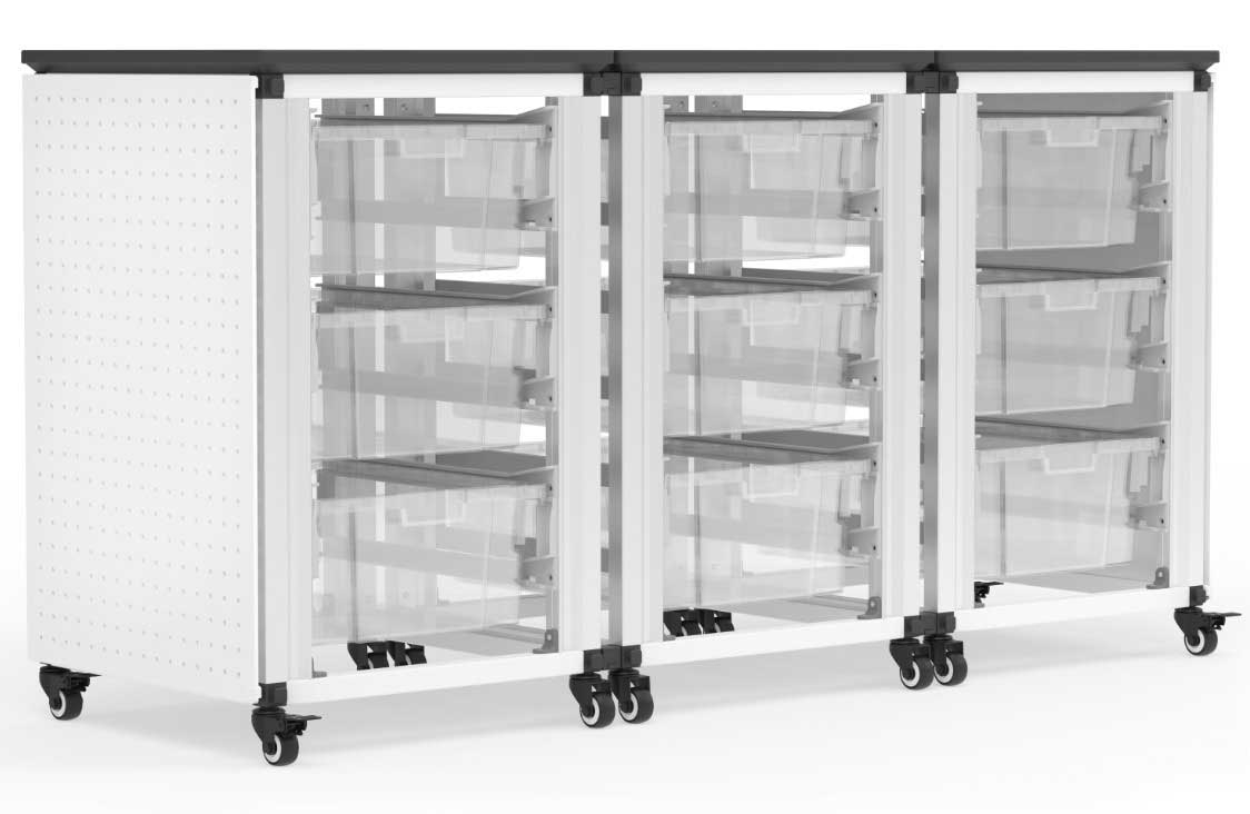 Luxor Black 3 Side by Side Modules with 9 Large Bins Modular Classroom Storage Cabinet, 18.2 x 18.2 x 28.75 inch