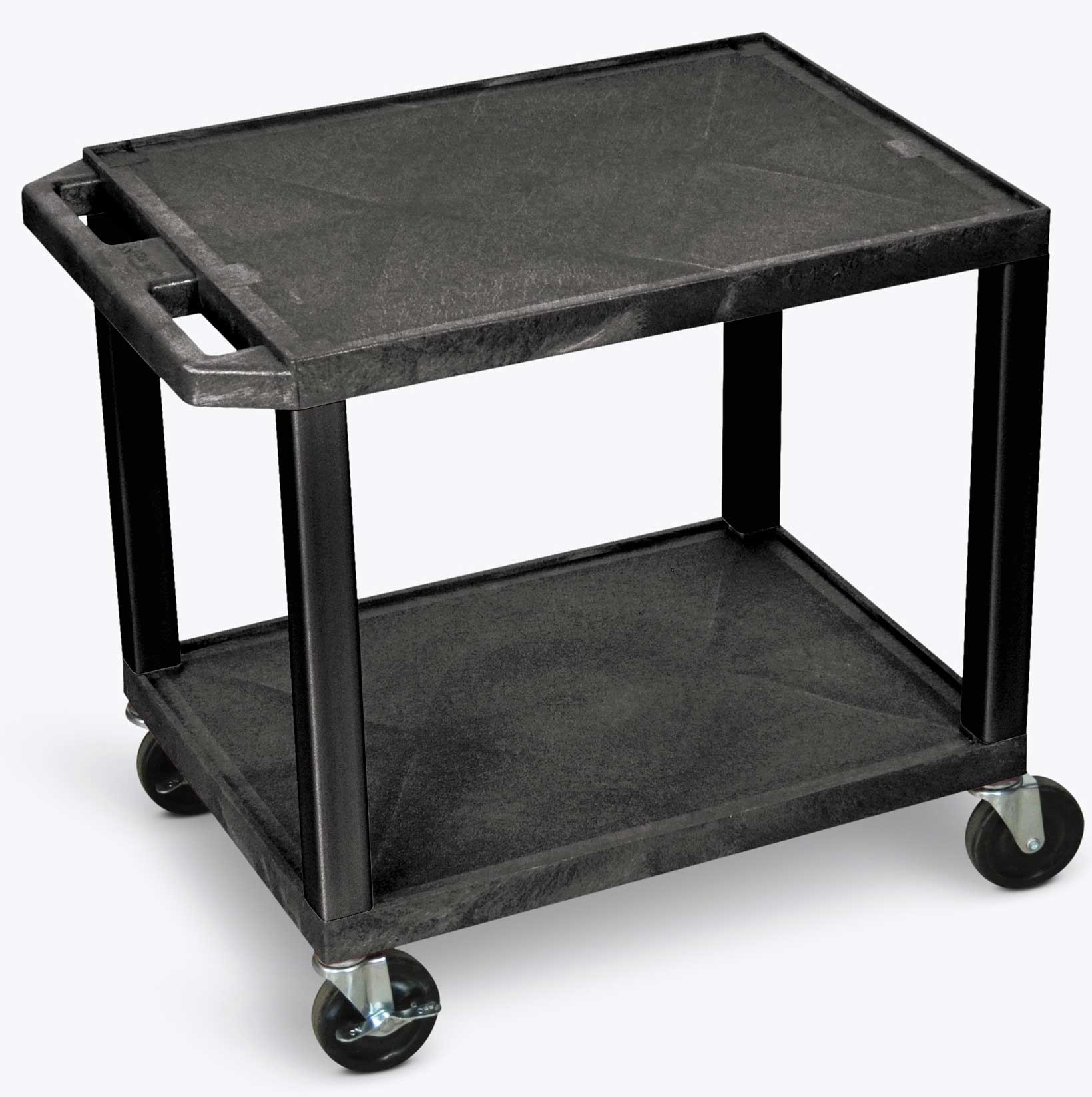 Luxor Black AV Cart with Two Shelves and Black Legs, 24 x 18 x 24.5 inch Height