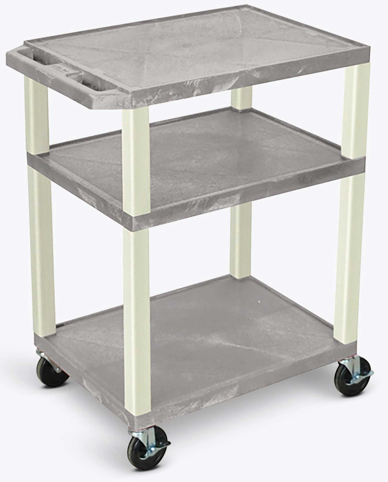 Luxor Gray AV Cart with Three Shelves and Putty Legs, 24 x 18 x 34 inch Height