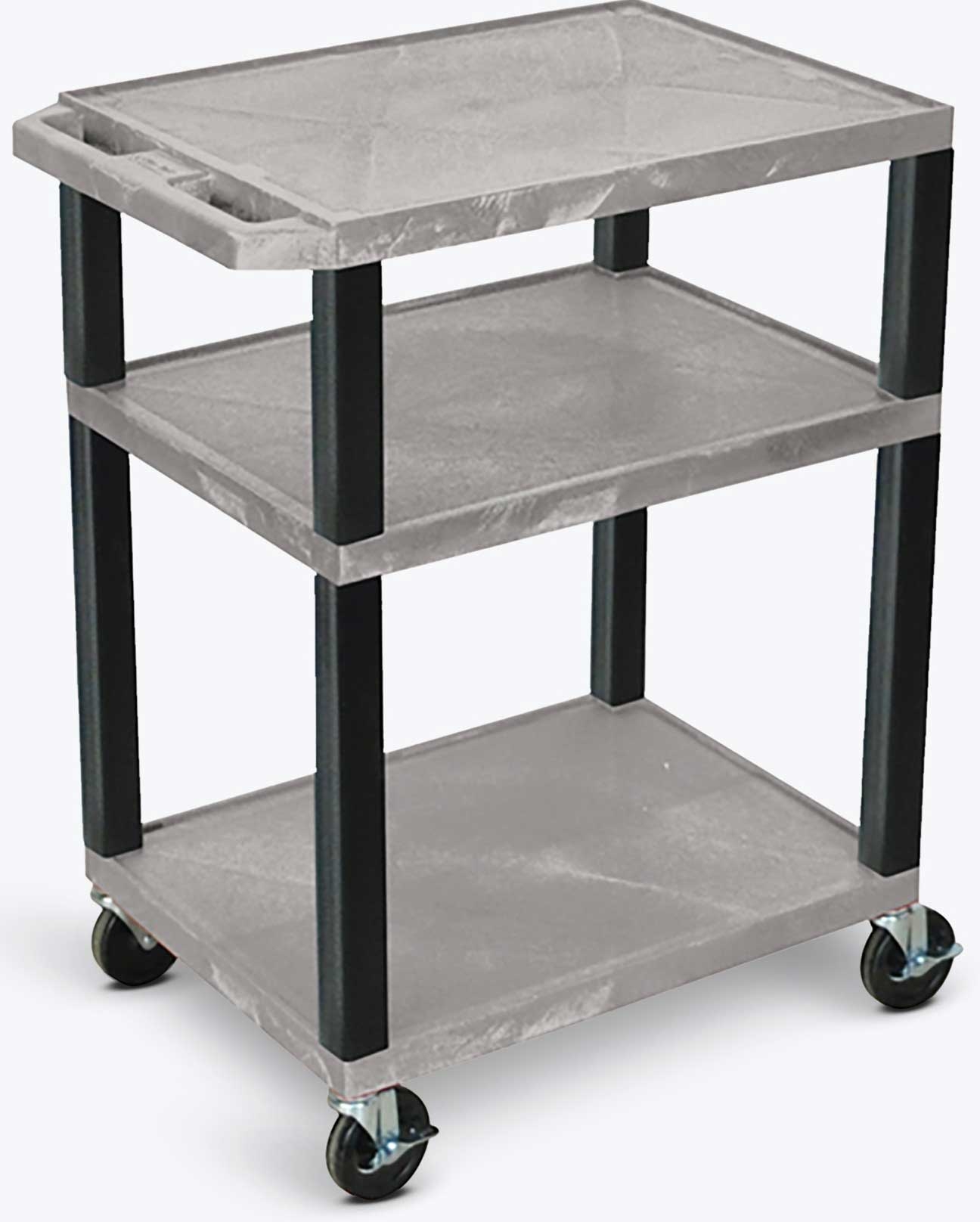 Luxor Gray AV Cart with Three Shelves and Black Legs, 24 x 18 x 34 inch Height