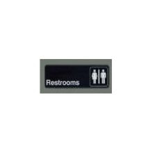 Winco Black Restrooms Information Sign with Symbol, 3 x 9 inch.