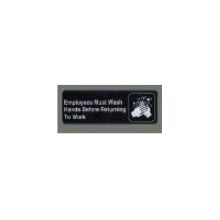 Winco Black Employee Must Wash Hands Before Returning to Work Information Sign with Symbol, 3 x 9 inch.