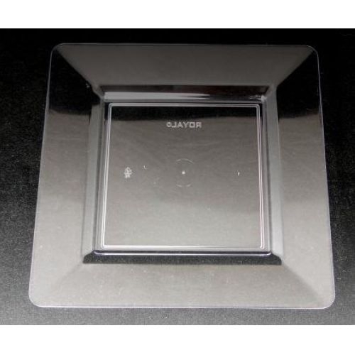 Black Royal Plasticware Premier Square Plate, 9.75 inch - 12 per pack -- 12 packs per case.