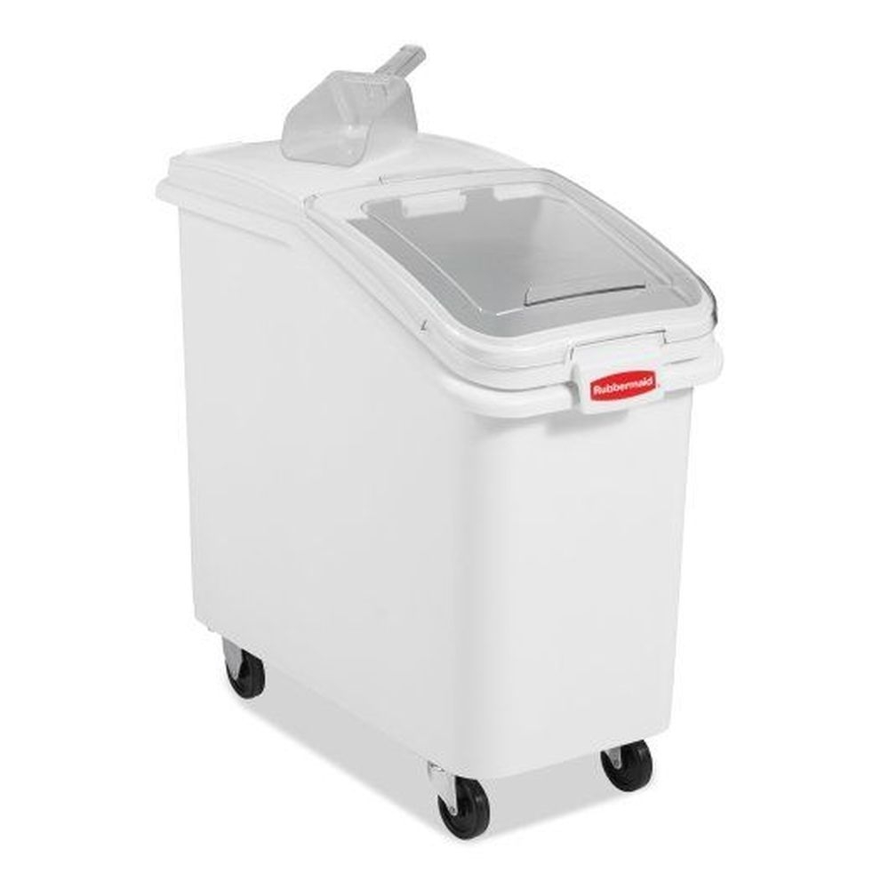 White Slant Front 500 Cup Ingredient Bin with 32 Ounce Scoop