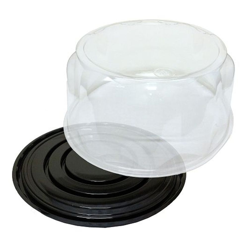 PET Black 9 inch Round Cake Base with Clear Scalloped Dome