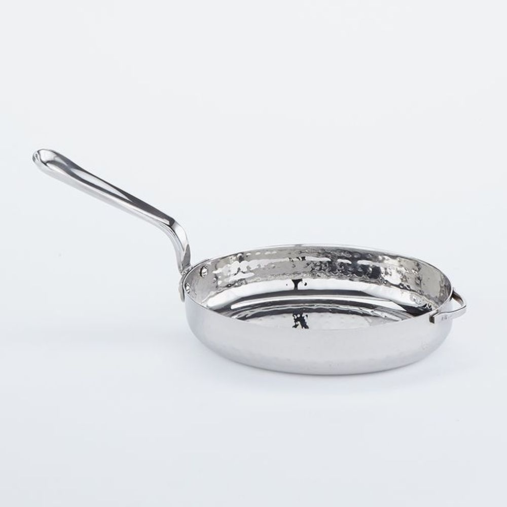 American Metalcraft Hammered Stainless Steel 14 Ounce Oval Mini Fry Pan With 4-1/2 Inch Handle, 6-3/4 X 5-1/2 X 1-1/2 Inch