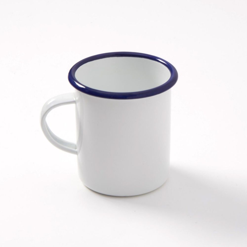 American Metalcraft White With Blue Rim 16 Ounce Enamel Mug With Handle, 3-5/8 Inch Dia. X 4 X 4-1/2 Inch Height