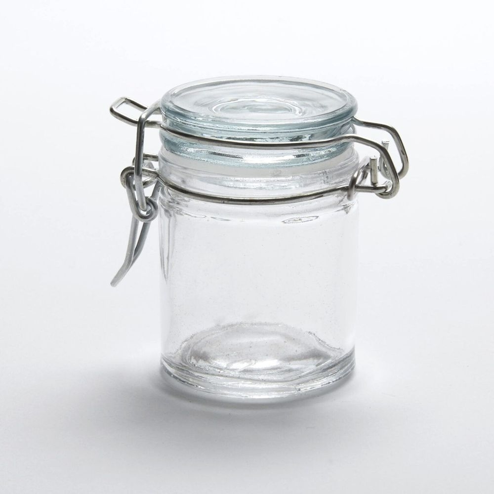 American Metalcraft Clear Glass 1 1/2 Ounce Mini Apothecary Jar With Hinges, 1 3/4inch Dia. X 2-1/2 Inch Height