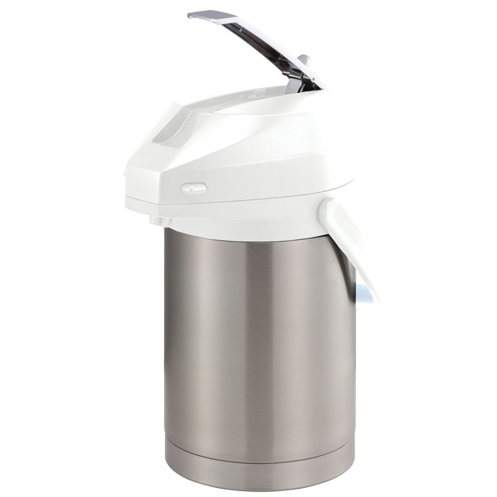 Service Ideas Color-me-svac Brushed Stainless And White Finish Vacuum Insulated Airpot With Lever Pump Lid, 2.2 Liter Capacity