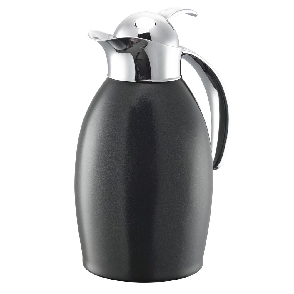 Service Ideas Nicollet Series Radiant Black Finish Stainless Vacuum Insulated Carafe With Push Button Lid, 1 Liter Capacity