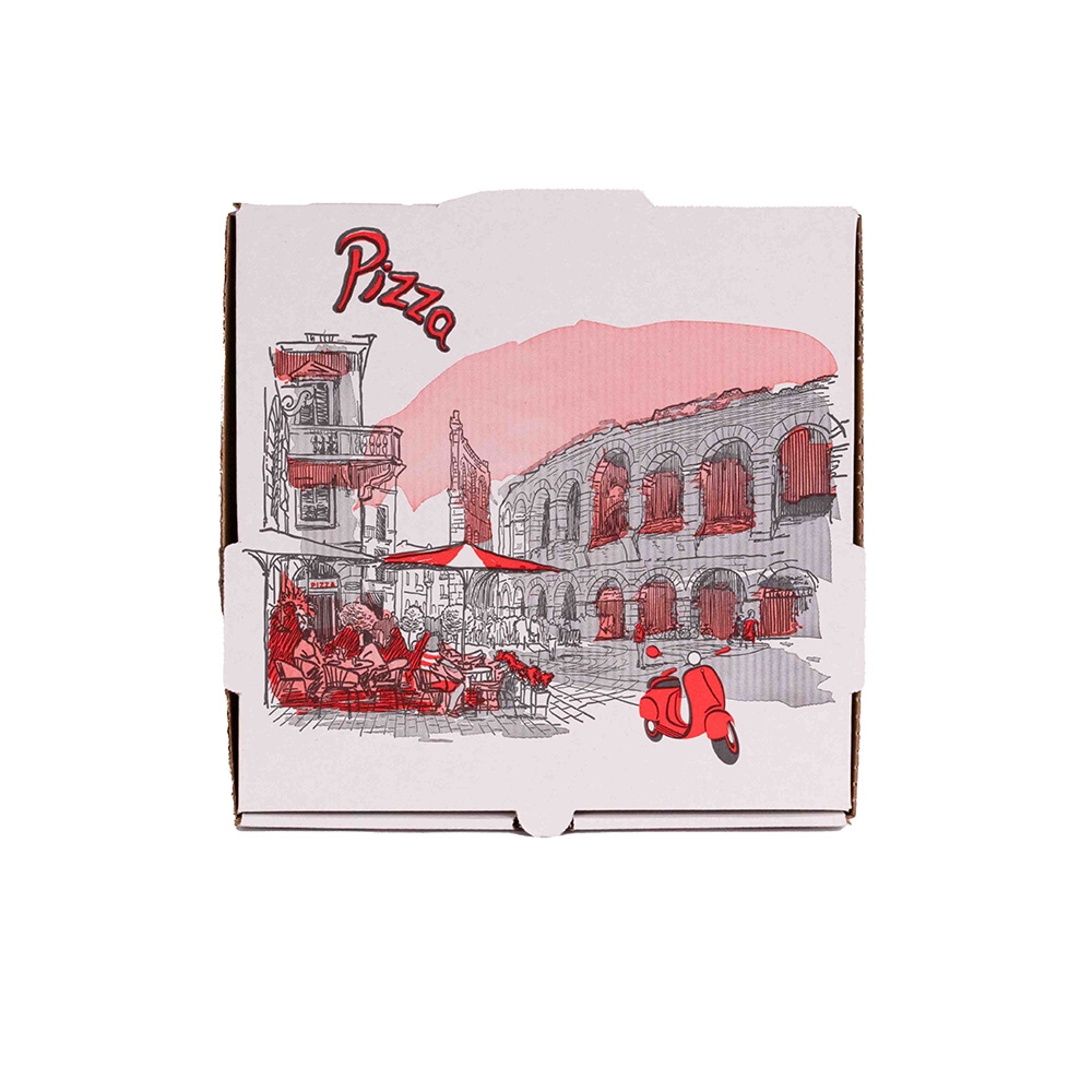 KITCH 24/7 10 x 10 x 2 Inch White Stock Print Design Corrugated Pizza Box -- 50 per case