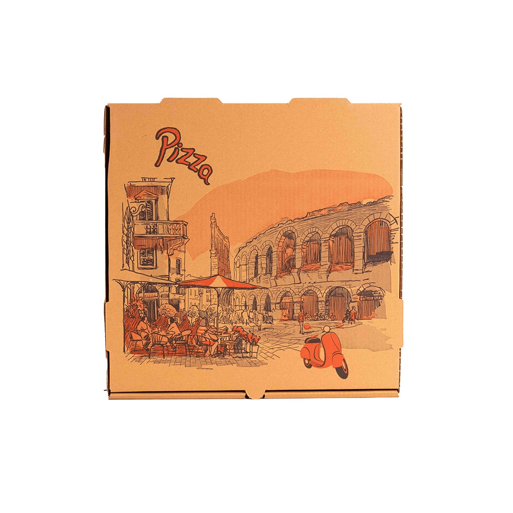 KITCH 24/7 14 x 14 x 2 Inch Brown Stock Print Design Corrugated Pizza Box -- 50 per case