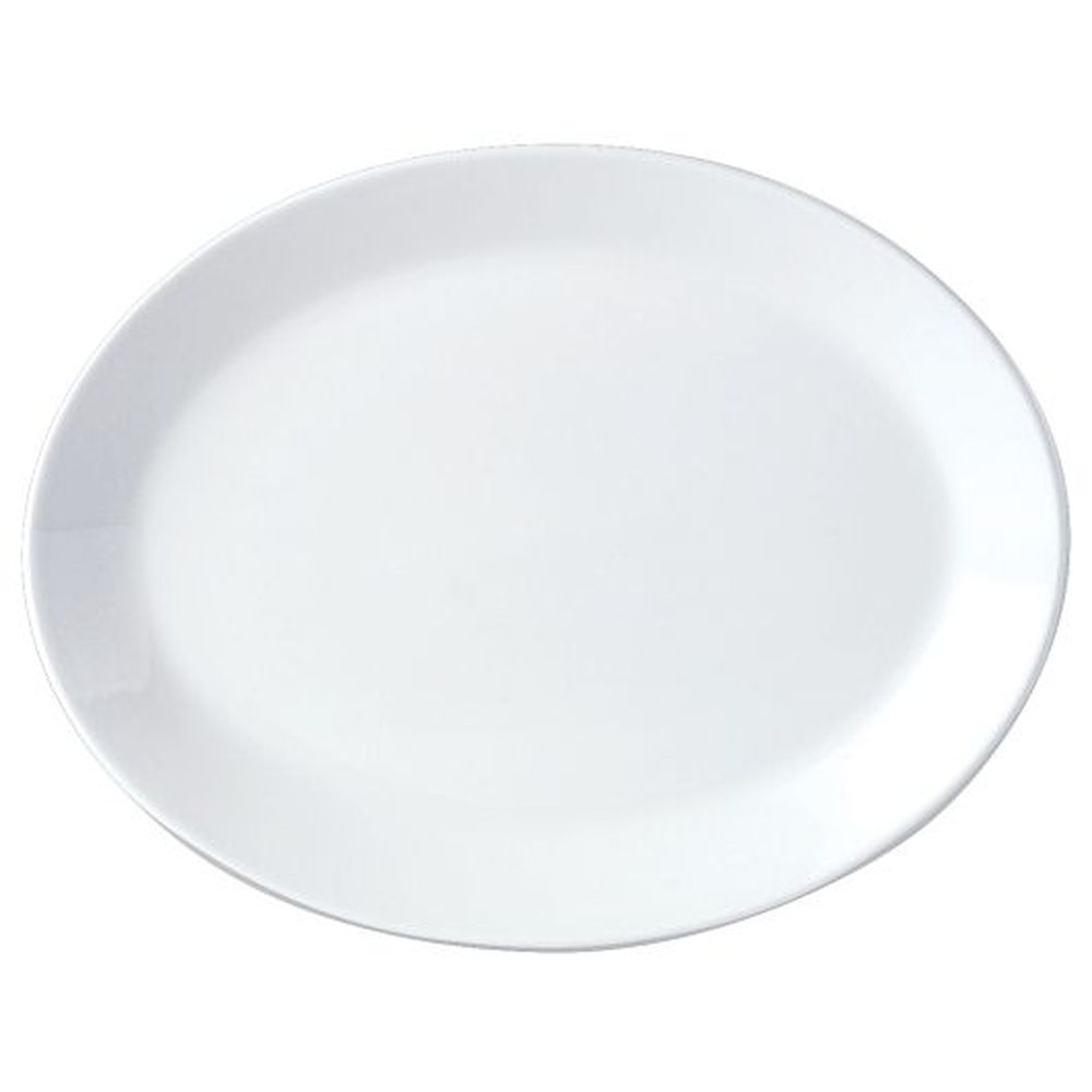 Simplicity White Alumina Vitrified 13 1/2 inch Oval Coupe Platter, 12 count
