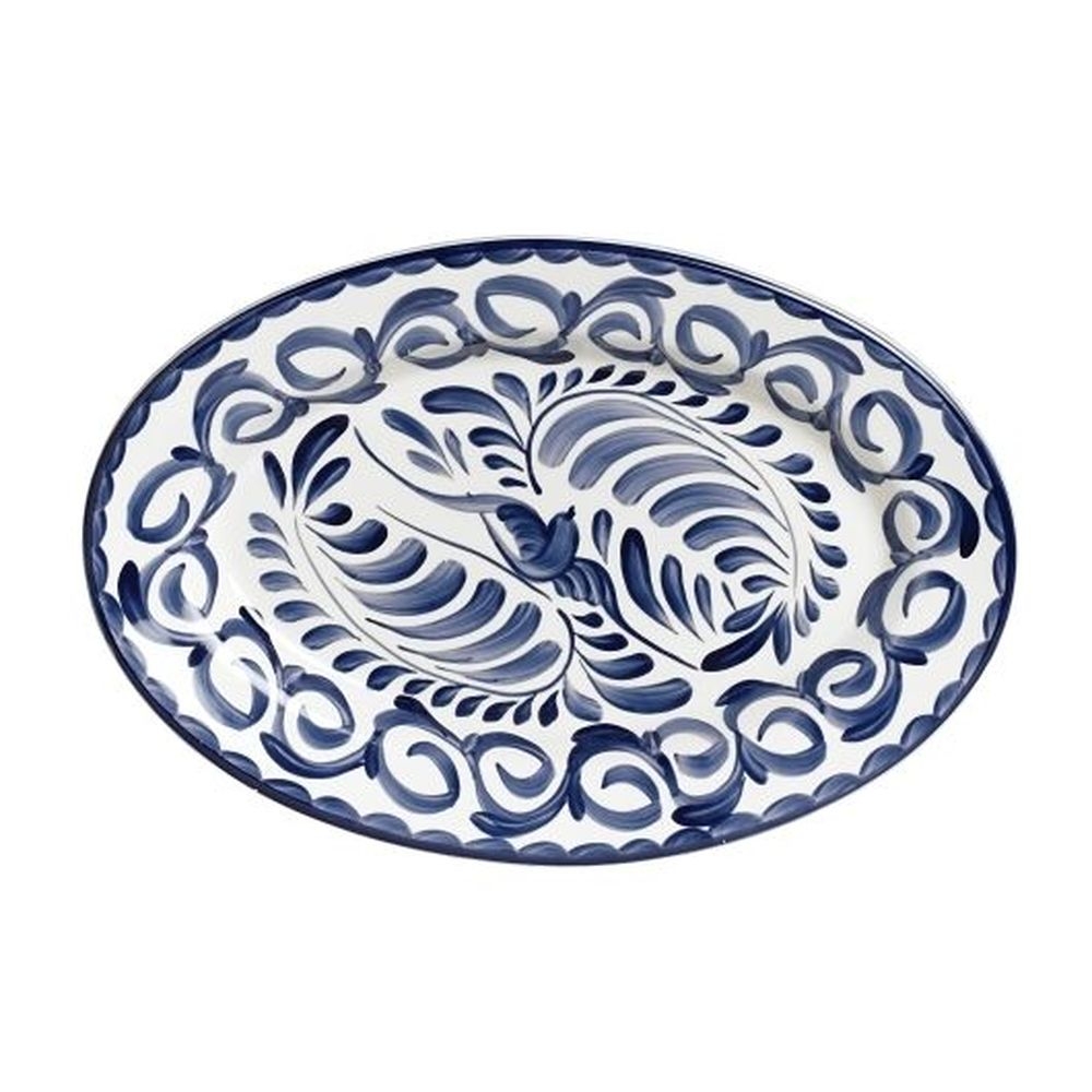 Puebla Alumina Vitrified 10.625 inch Blue Oval Rolled Edge Platter, 24 count