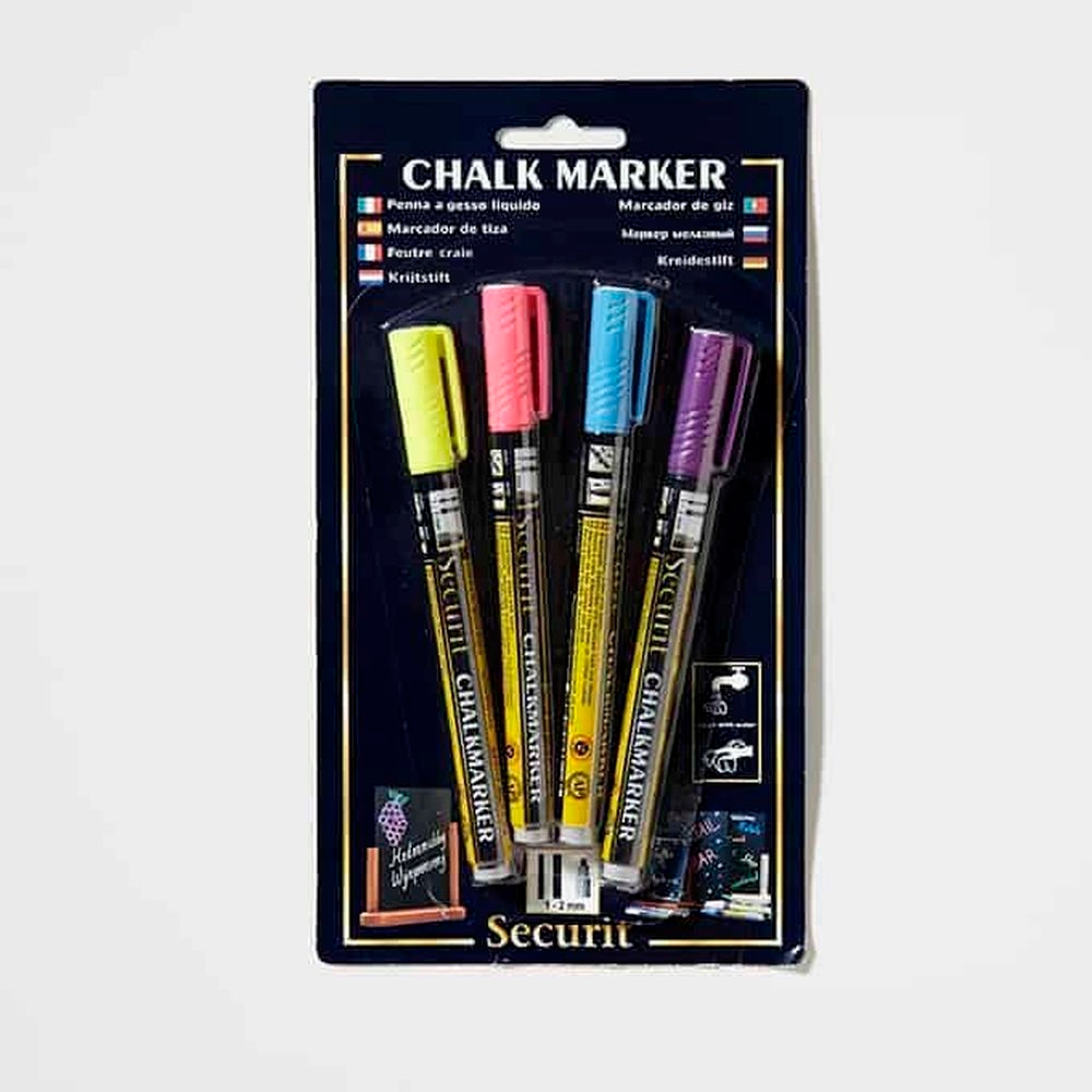 American Metalcraft Securit Neon Purple Yellow Pink And Orange Assortment Mini Tip Original Chalk Marker -- 4 Per Case