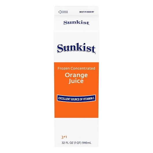 Sunkist Orange 100 Percent Frozen Concentrate 3 Plus 1 Juice, 32 Ounce -- 12 Per Case