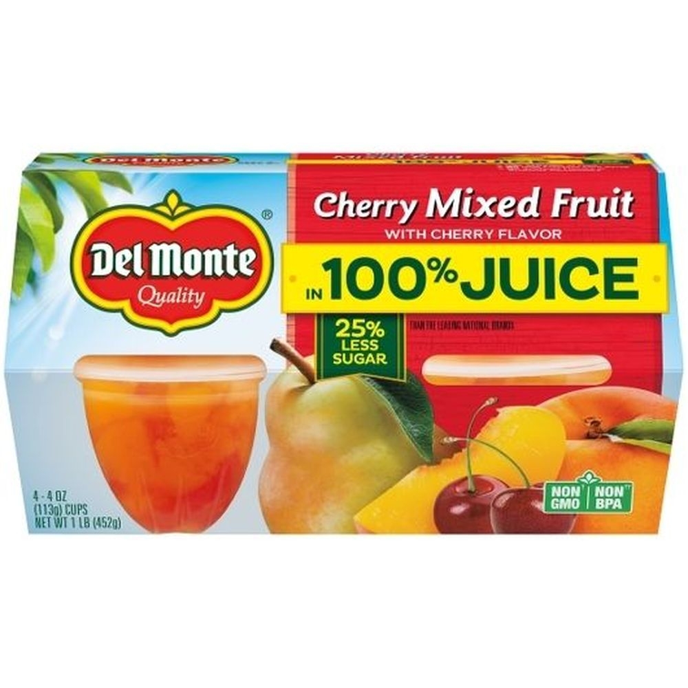 Del Monte Mixed Fruit With Cherry Flavor In Juice, 4 Ounce Plastic Cup, 4 Count -- 6 Per Case