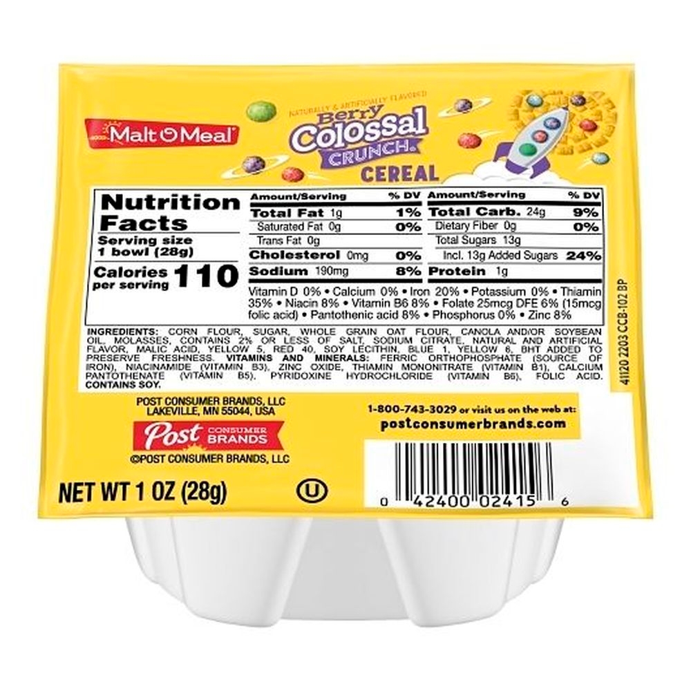 Malt-o-meal Single Serve Berry Colossal Crunch Bowl Pack Cereal,1 Ounce -- 96 Per Case