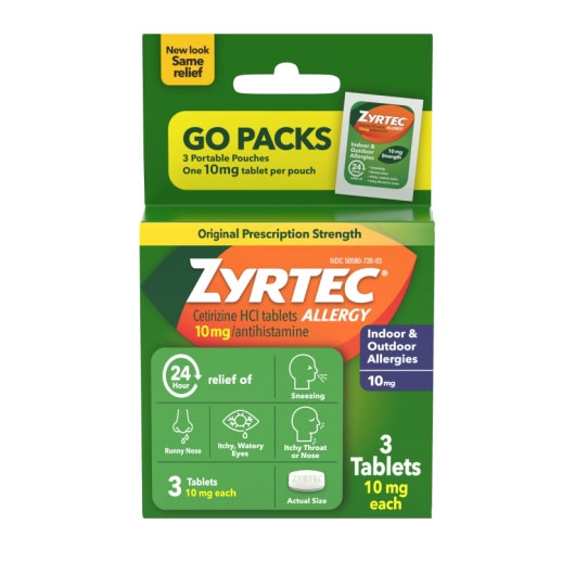 Zyrtec Allergy Tablet, 3 Count -- 72 Per Case