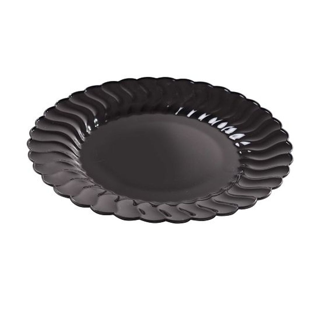 Flairware Polystyrene 9 inch Black Round Scalloped-Edge Dinner Plate