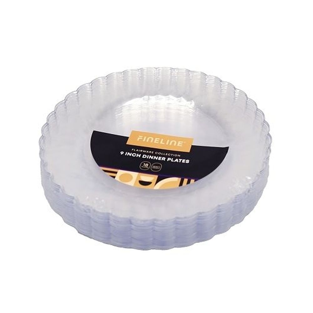 Flairware Polystyrene 9 inch Clear Round Scalloped-Edge Dinner Plate