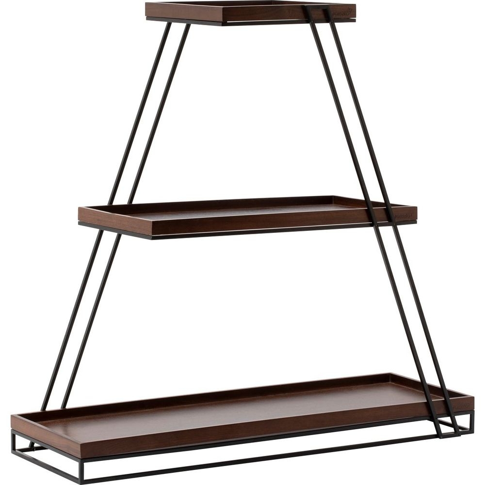 SkyRize Multi-Level Black Stand with Walnut Shelves