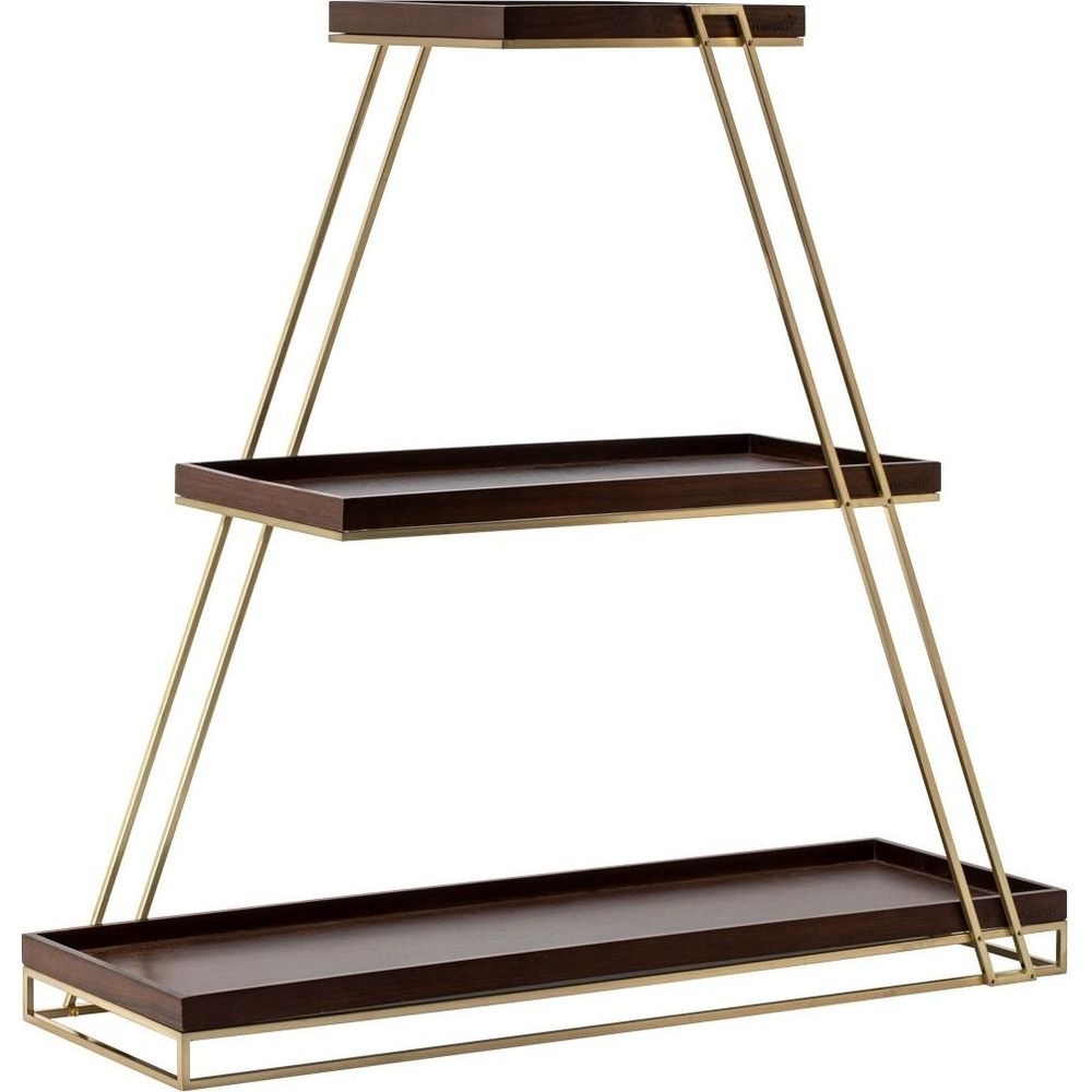 SkyRize Multi-Level Gold Stand with Walnut Shelves