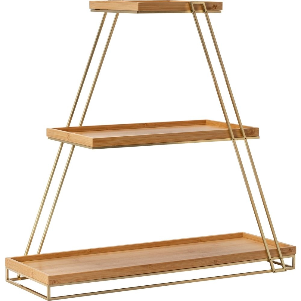 SkyRize Multi-Level Gold Stand with Bamboo Shelves