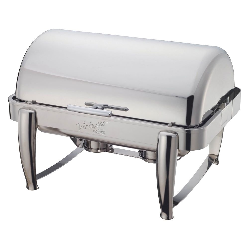 Winco Virtuoso Extra Heavyweight Stainless Steel Rectangle Full Size Roll Top Chafer, 8 Quart Capacity