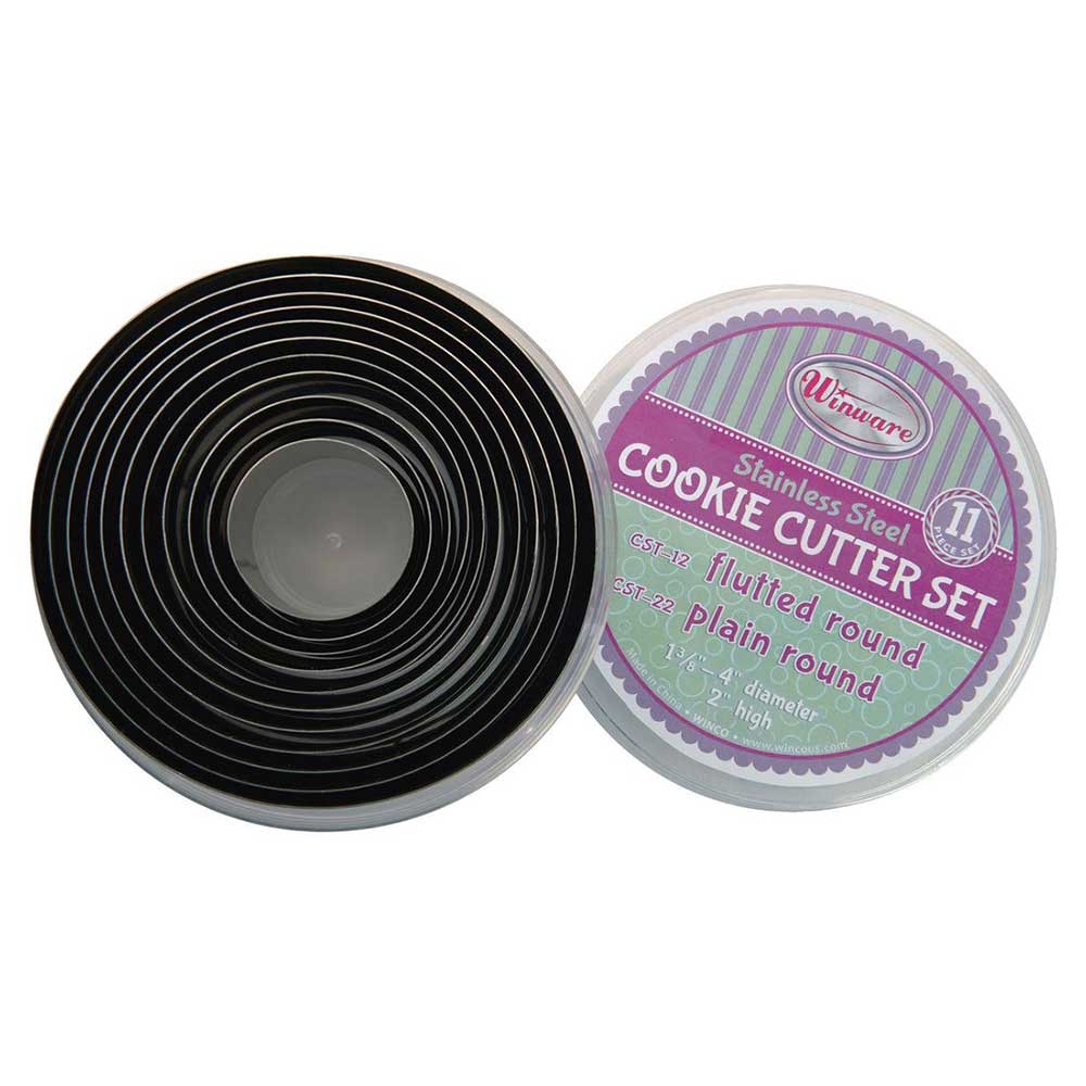 Winco Stainless Steel Plain Round 11 Piece Cookie Cutter Set, 1 To 3 Inch Dia. X 2 Inch Height -- 12 Set Per Case