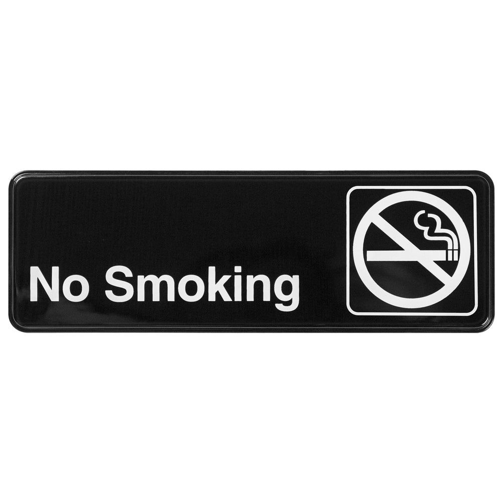 Winco Black Plastic No Smoking Information Sign With Symbol, 9 X 3 Inch