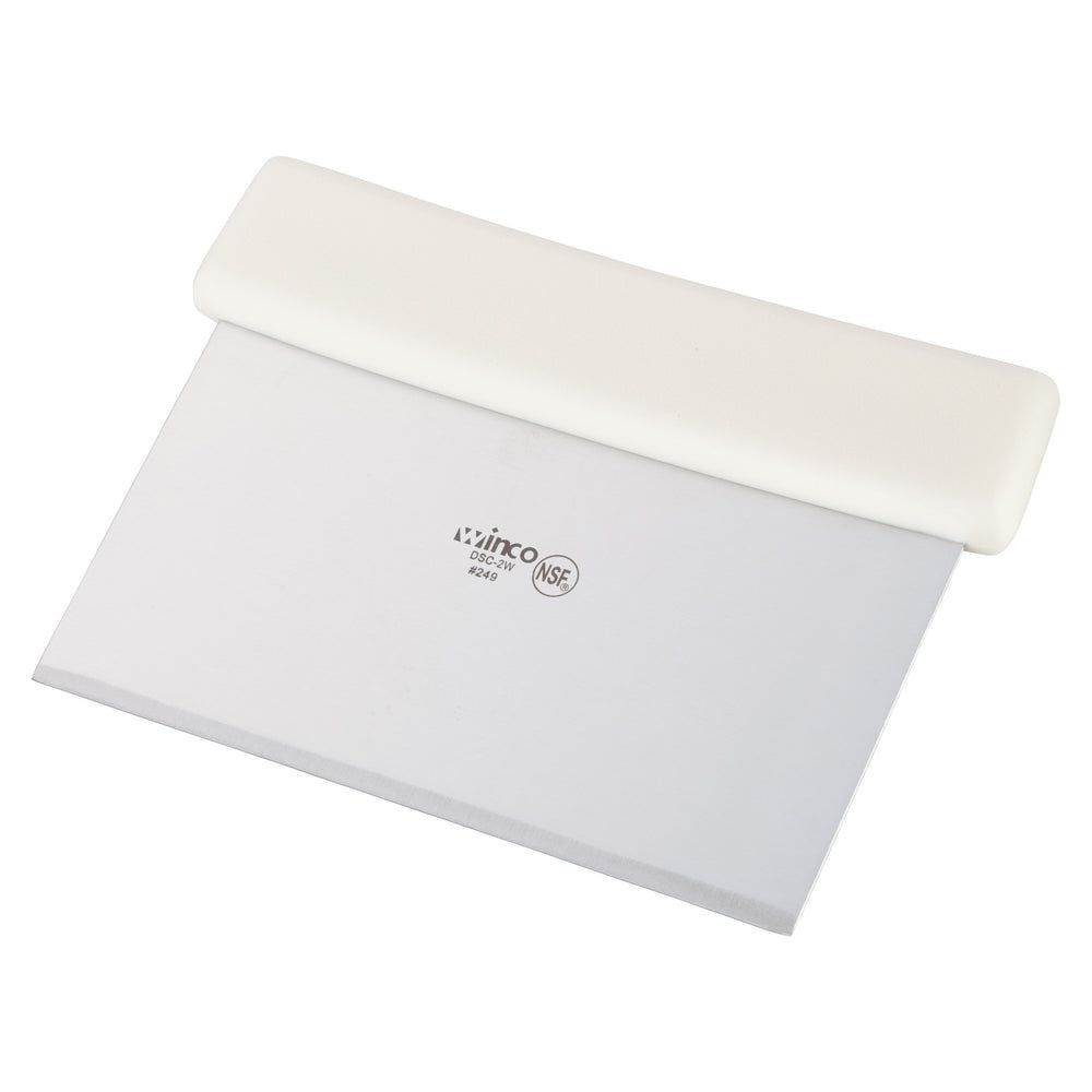 Winco Stainless Steel Blade Dough Scraper With White Plastic Handle, 6 X 3 Inch Blade -- 12 Per Case