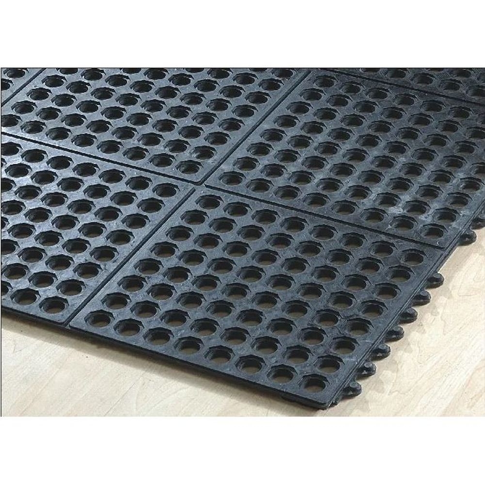 Happy Mat Black Rubber Interlocking Grease Resistant Anti Fatigue Mat, 3 X 3 Feet