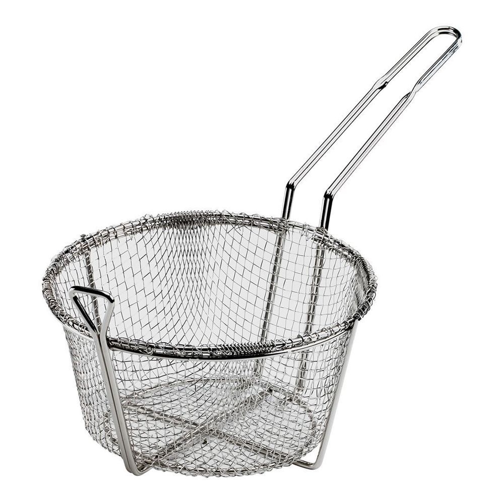 Browne Heavy Nickel-plated Round Medium Mesh Wire Fry Basket, 11.5 Inch Dia.