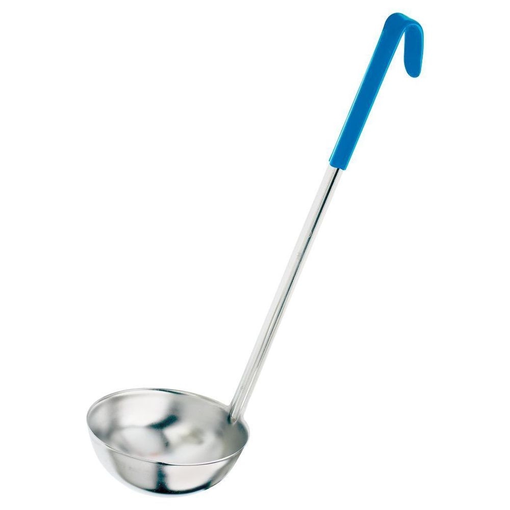 Browne Stainless Steel One Piece Ladle With Blue Handle, 2 Ounce Capacity