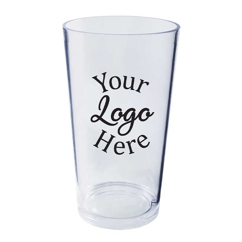 Clear Crystal Styrene Plastic Pint with 1 COLOR Custom Logo