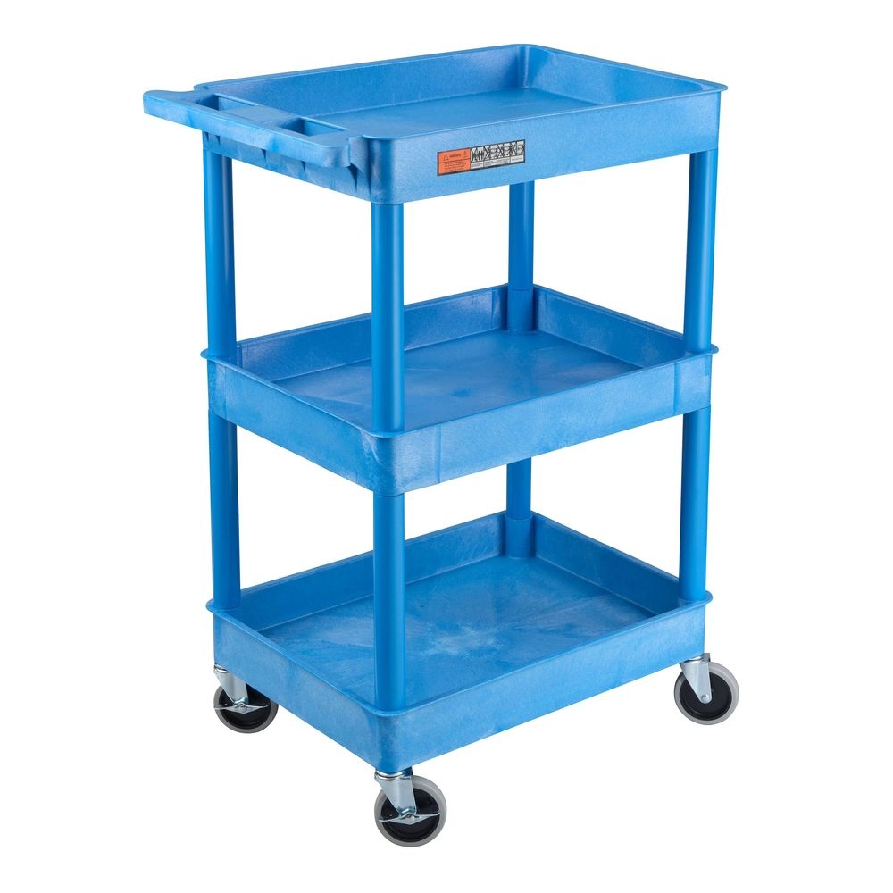 Luxor Endura Blue Three Tub Shelf Utility Cart, 24 X 18 X 39.25 Inch