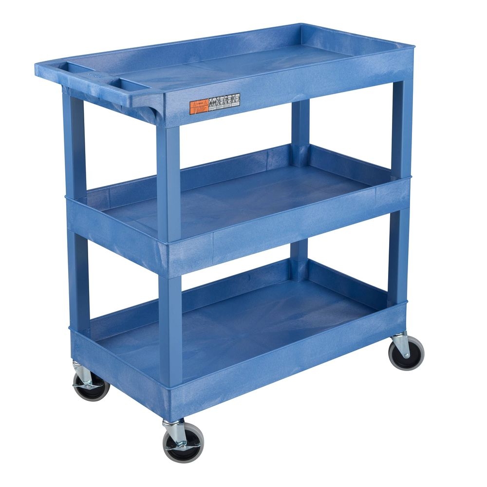Luxor Tuffy Blue Xl Three Tub Shelf Multi-purpose Utility Cart, 35 X 18 X 36 Inch
