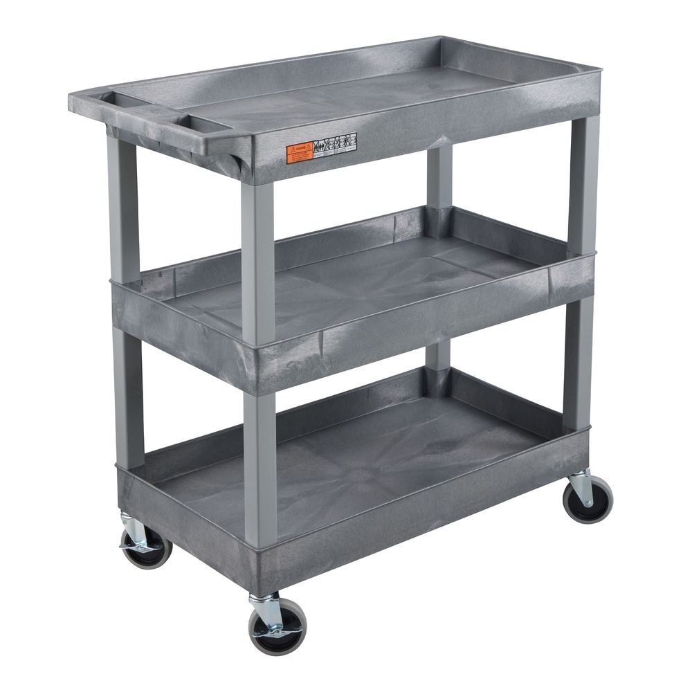 Luxor Tuffy Gray Xl Three Tub Shelf Multi-purpose Utility Cart, 35 X 18 X 36 Inch