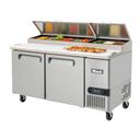 Migali Stainless Steel 2 Door Pizza Prep Refrigerator with 2 Adjustable Shelf, 67 inch Width x 33 inch Depth x 42 inch Height