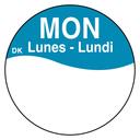 Daymark Round Permanent Half Blank Bilingual Day of the Week Label - Monday, 1 inch -- 12 rolls per case.