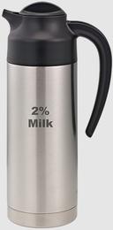 Service Ideas SteelVac Brushed Stainless and Black 2 Percent Milk Vacuum Insulated Carafe, 1 Liter Capacity