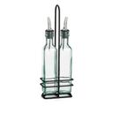 Tablecraft Prima Collection 8.5 Ounce Green Tinted Glass Oil and Vinegar Bottle with Black Powder Coated Metal Rack, 4.375 x 2.375 x 12.5 inch -- 6 per case