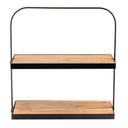 Tablecraft Acacia and Black Powder Coated Metal Collapsible Rectangular Two-Tiered Display Stand, 17.3 x 8 x 18 inch