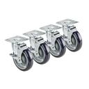 Krowne Universal 4 inch Plate Caster with Side Brake and 3 inch Wheel, set of 4