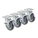 Krowne 5 inch Overall Universal 3.5 x 3.5 inch Plate Caster with Side Brake and 4 inch Wheel, set of 4