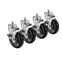 Krowne 6 inch Overall 0.625 inch - 11 Threaded Stem Caster with Side Brake and 5 inch Wheel, set of 4